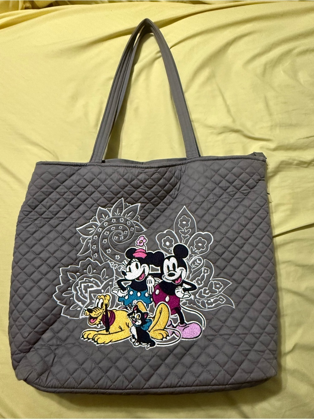 Vera Bradley Quilted Gray Tote with Disney Character Embroidery